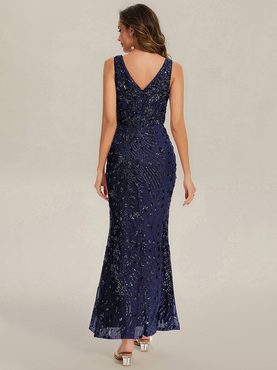 Bodycon Sequin Slit Wedding Guest Dress #color_Navy Blue