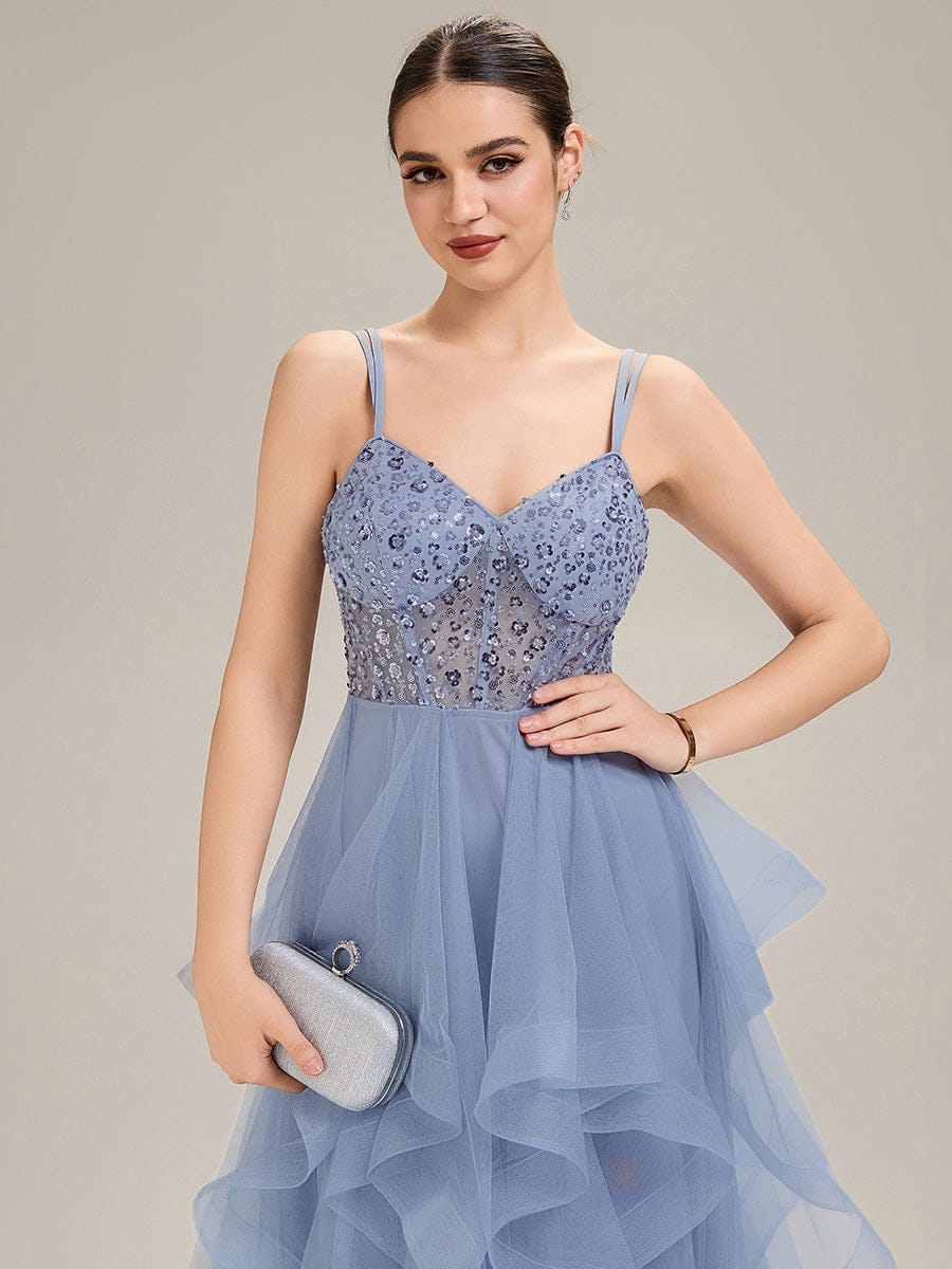 Tie-Front Mesh Sleeveless Evening Dress #color_Light Blue