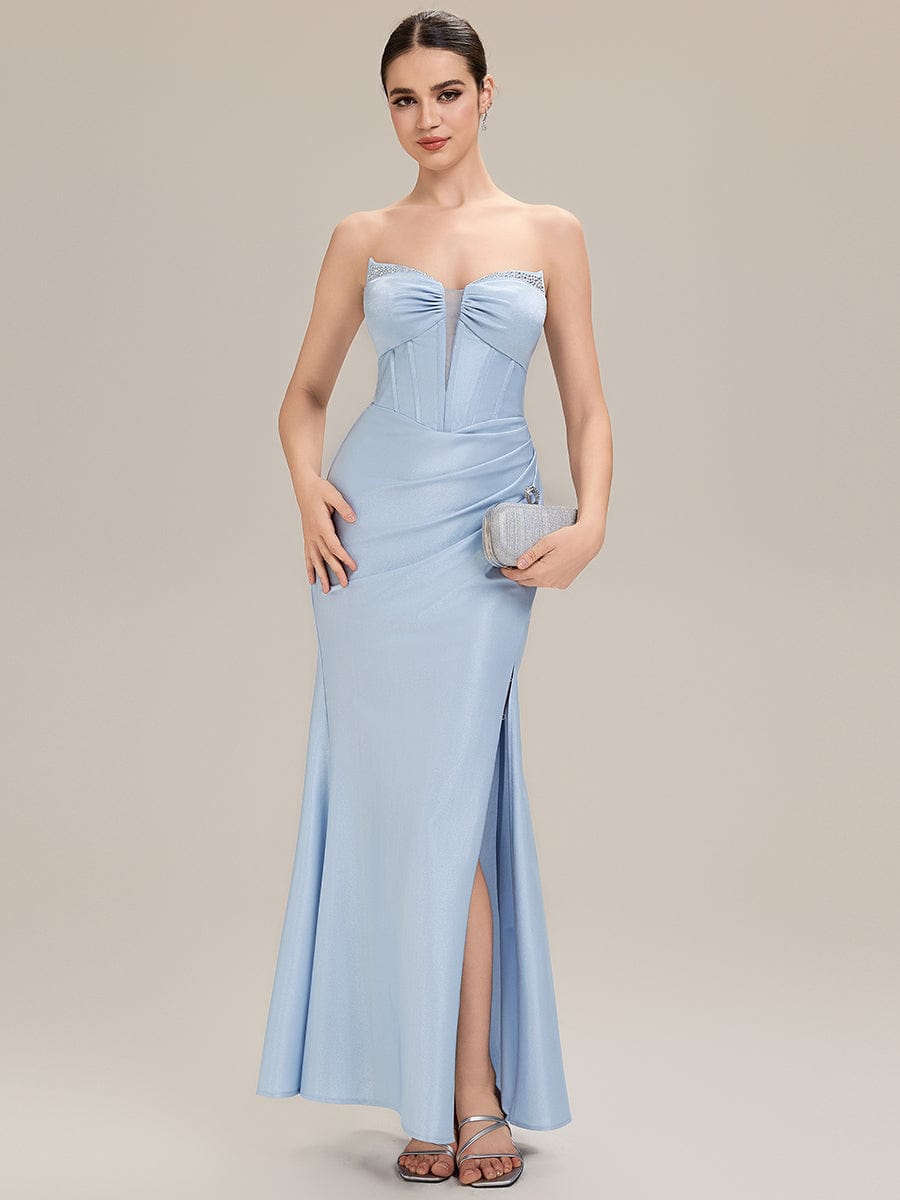 Tie-Front Knit Sleeveless Evening Dress #color_Light Blue