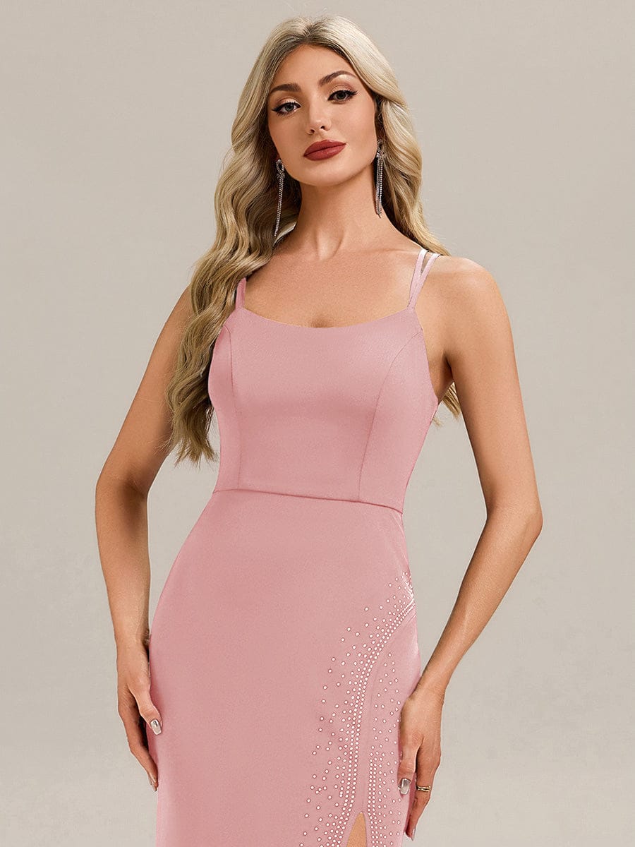 Thigh-High Slit Knit Sleeveless Evening Dress #color_Dusty Rose