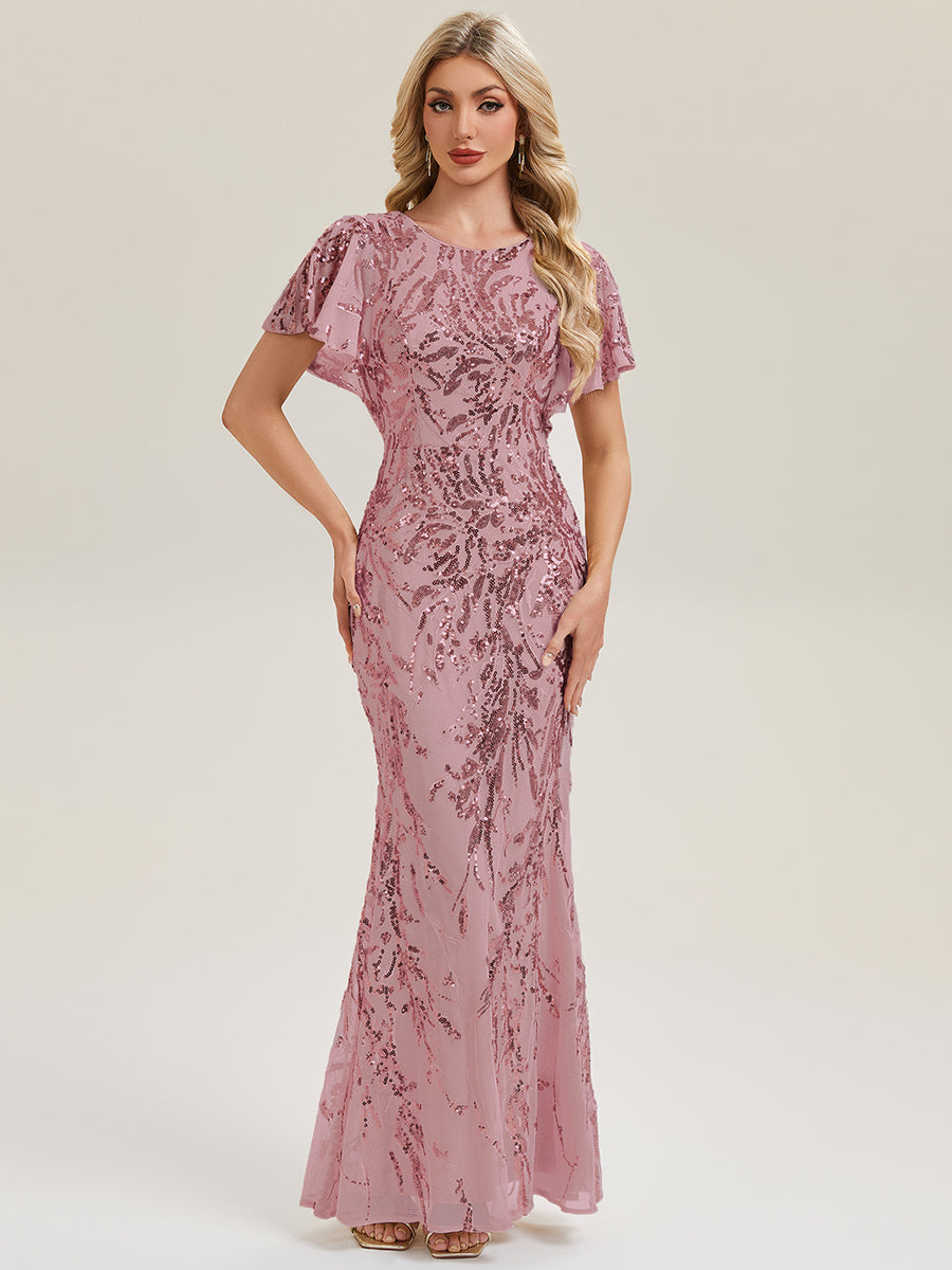 Slit Beaded Sequin Mermaid Evening Dress #color_Purple Orchid