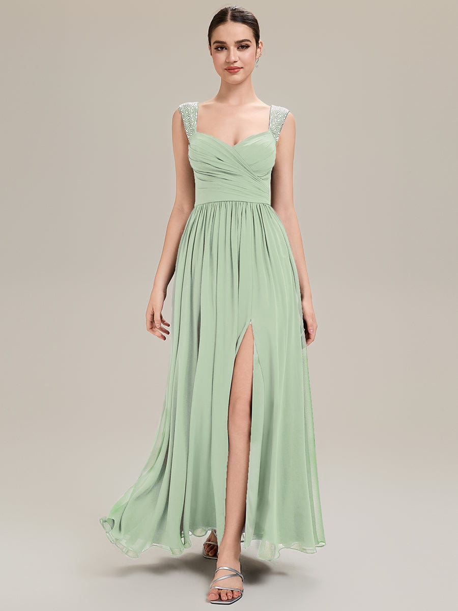 Gathered Chiffon Sleeveless Evening Dress #color_Mint Green