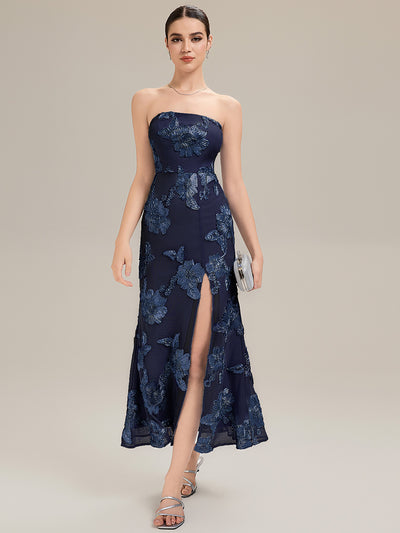 Thigh-High Slit Mesh Sleeveless Evening Dress