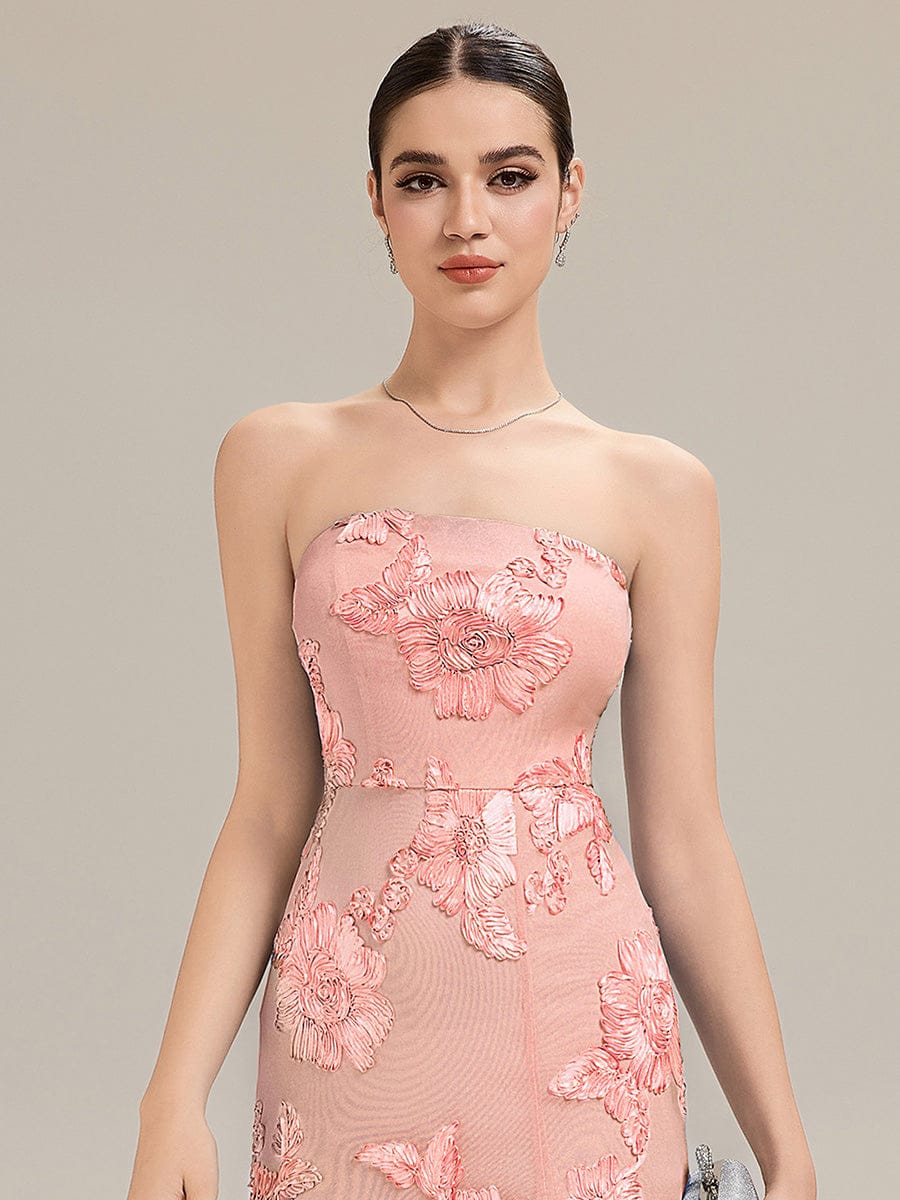 Thigh-High Slit Mesh Sleeveless Evening Dress #color_Pink