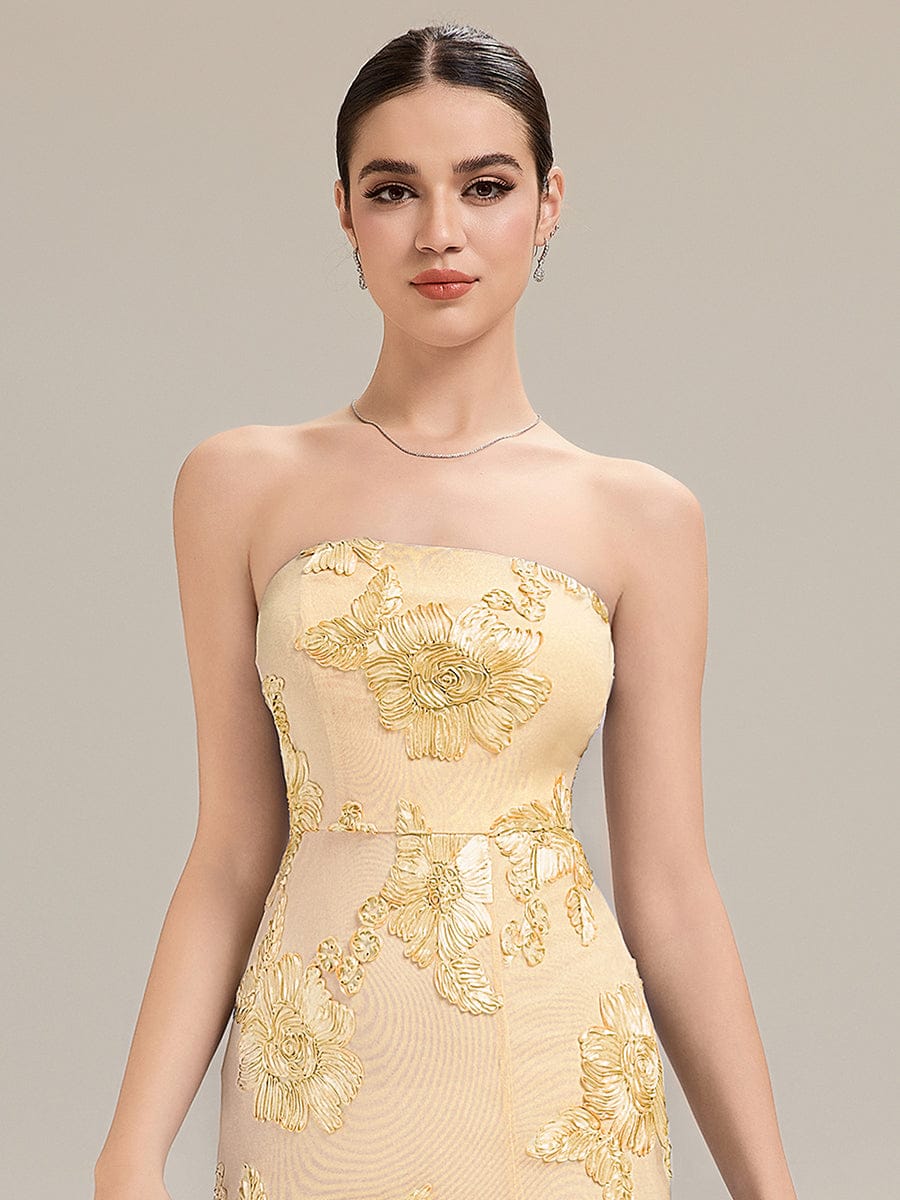 Thigh-High Slit Mesh Sleeveless Evening Dress #color_Yellow