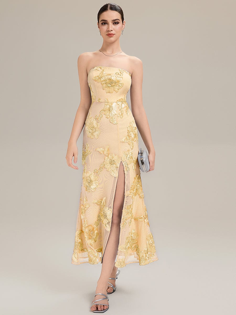 Thigh-High Slit Mesh Sleeveless Evening Dress #color_Yellow