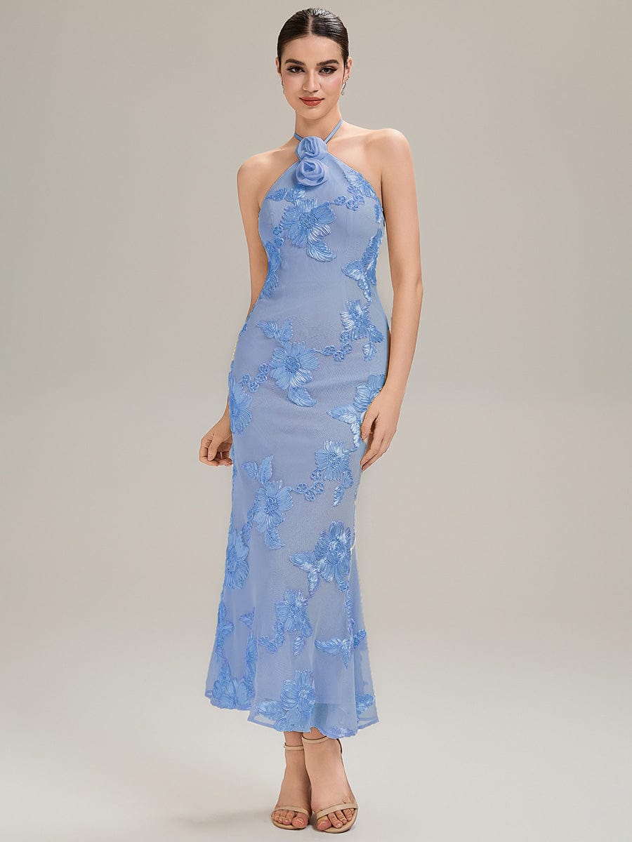 Floral Mesh Sleeveless Evening Dress #color_Ice Blue