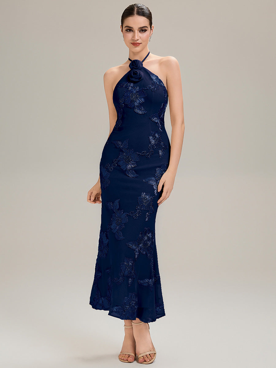 Floral Mesh Sleeveless Evening Dress #color_Yellow