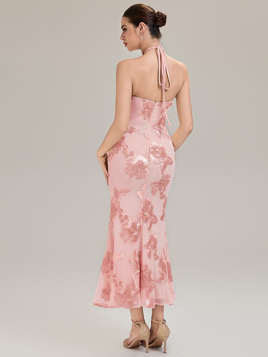 Floral Mesh Sleeveless Evening Dress #color_Pink