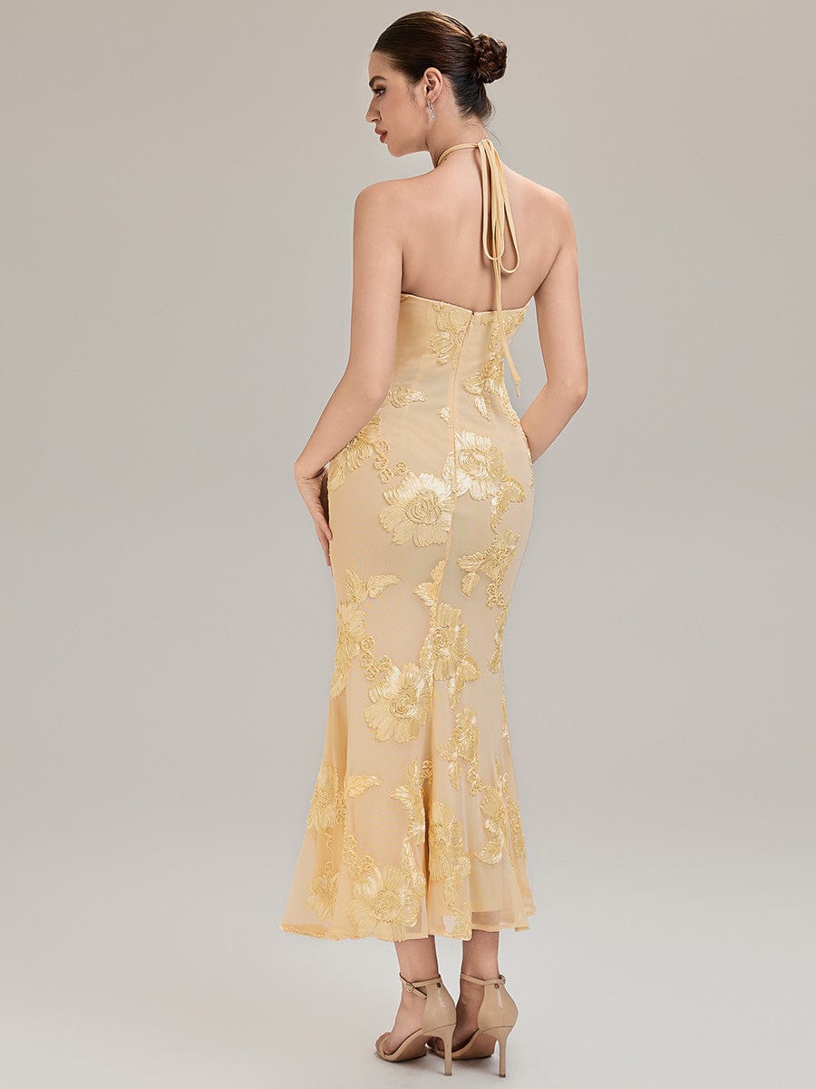 Floral Mesh Sleeveless Evening Dress #color_Yellow