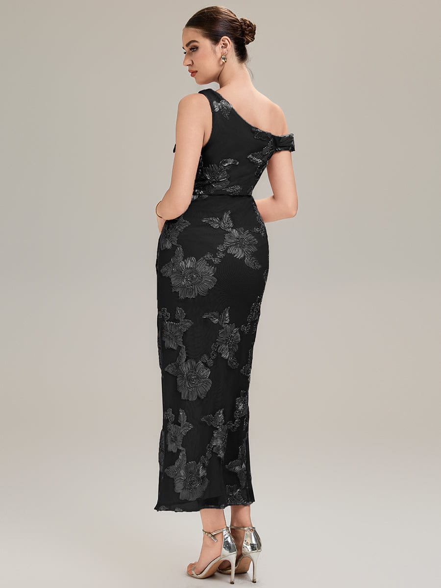 Embroidered Mesh Sleeveless Evening Dress #color_Black