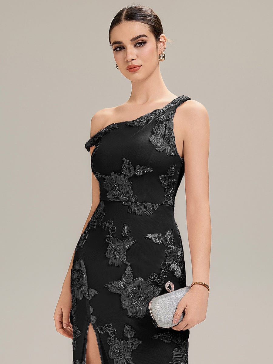Embroidered Mesh Sleeveless Evening Dress #color_Black