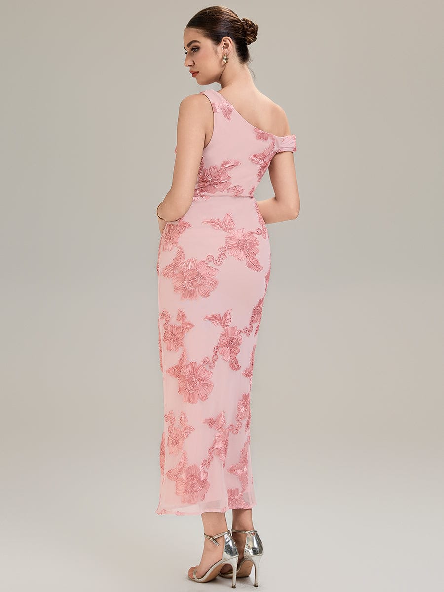 Embroidered Mesh Sleeveless Evening Dress #color_Pink