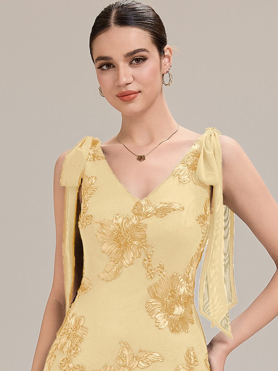Flowing Ribbons Mesh Sleeveless Evening Dress #color_Yellow