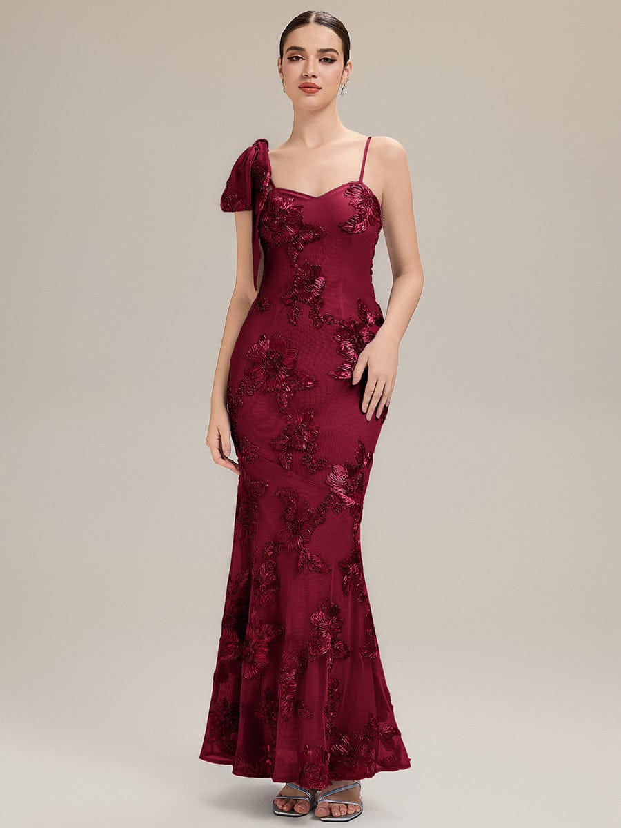 Jacquard Knit Sleeveless Evening Dress #color_Burgundy