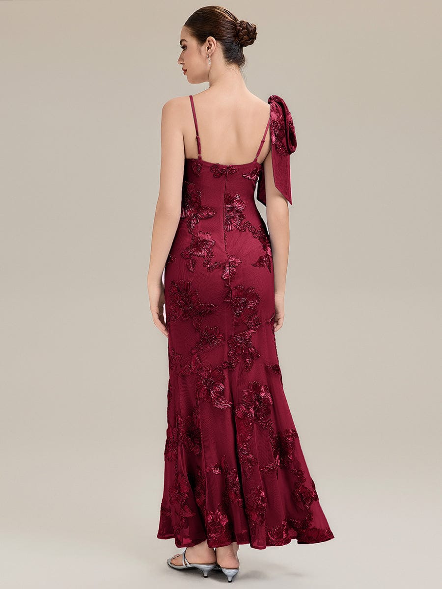Jacquard Knit Sleeveless Evening Dress #color_Burgundy