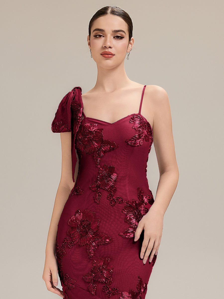 Jacquard Knit Sleeveless Evening Dress #color_Burgundy