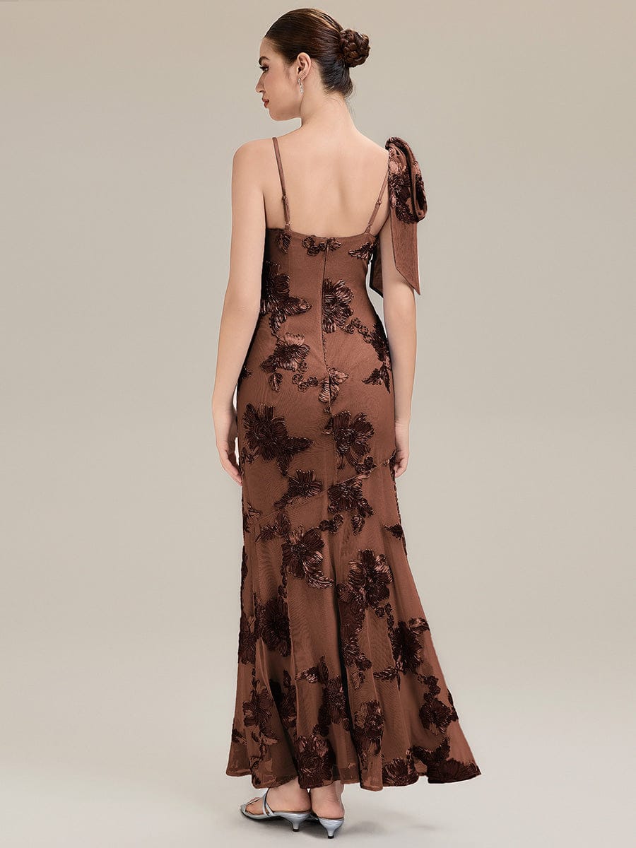 Jacquard Knit Sleeveless Evening Dress #color_Brown