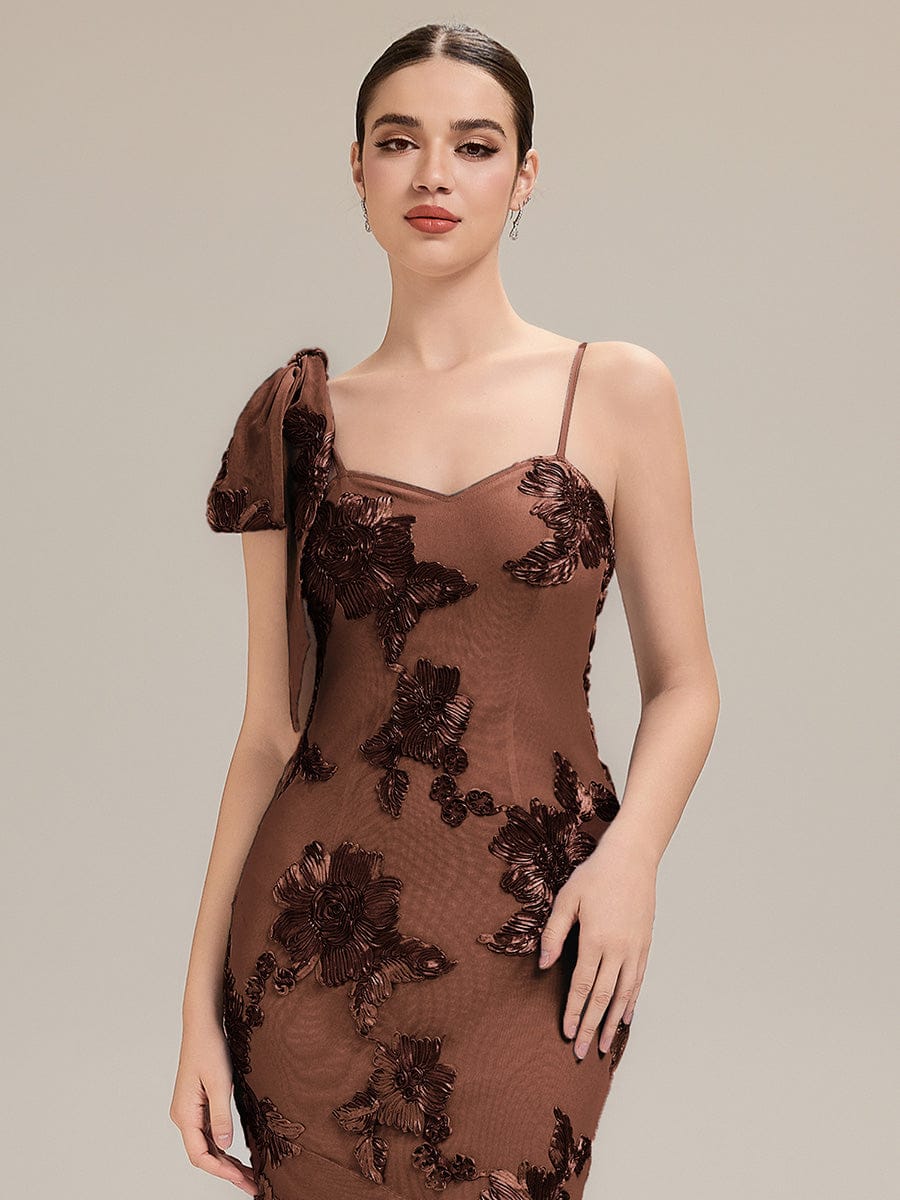 Jacquard Knit Sleeveless Evening Dress #color_Brown