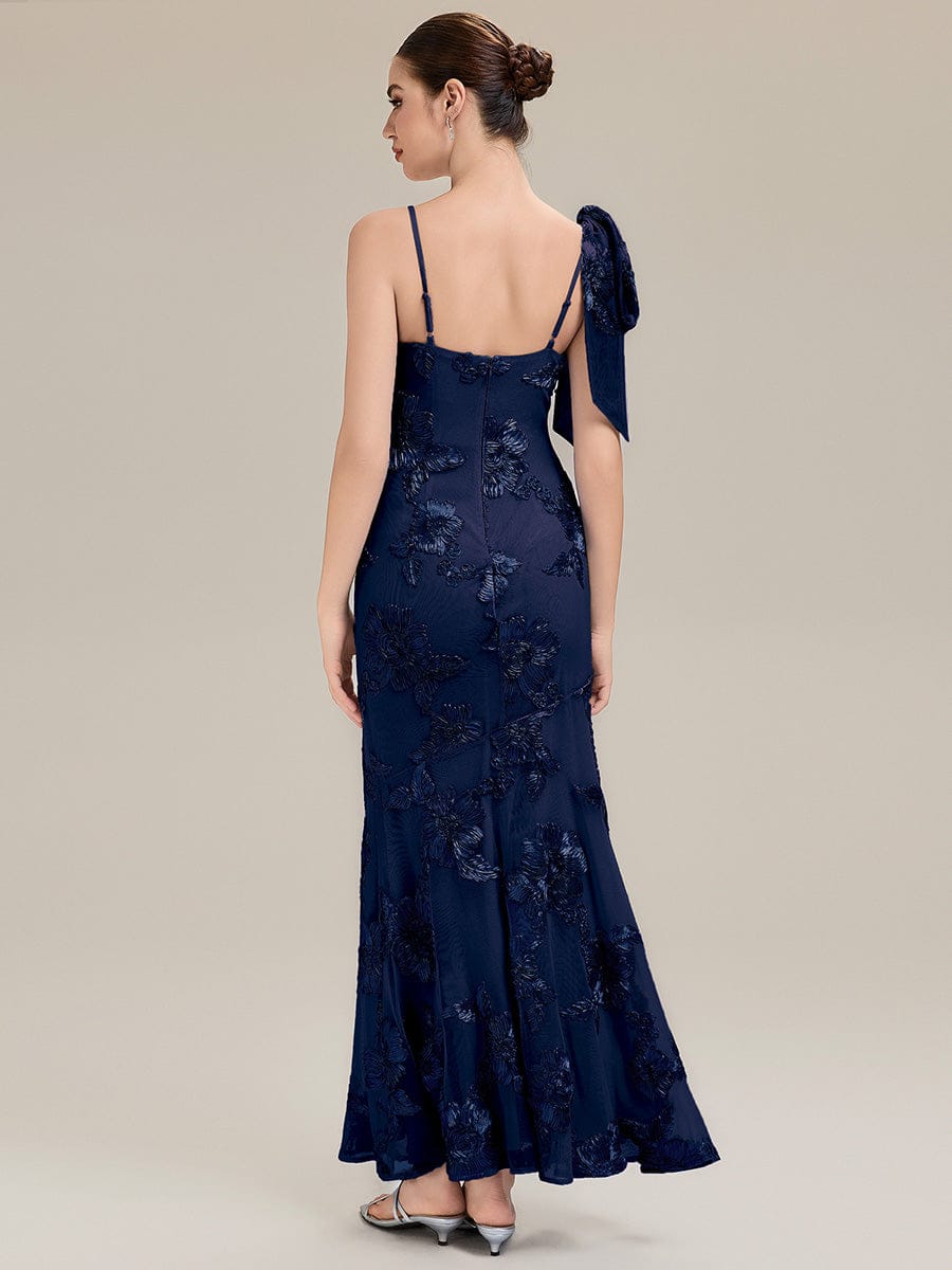 Jacquard Knit Sleeveless Evening Dress #color_Navy Blue