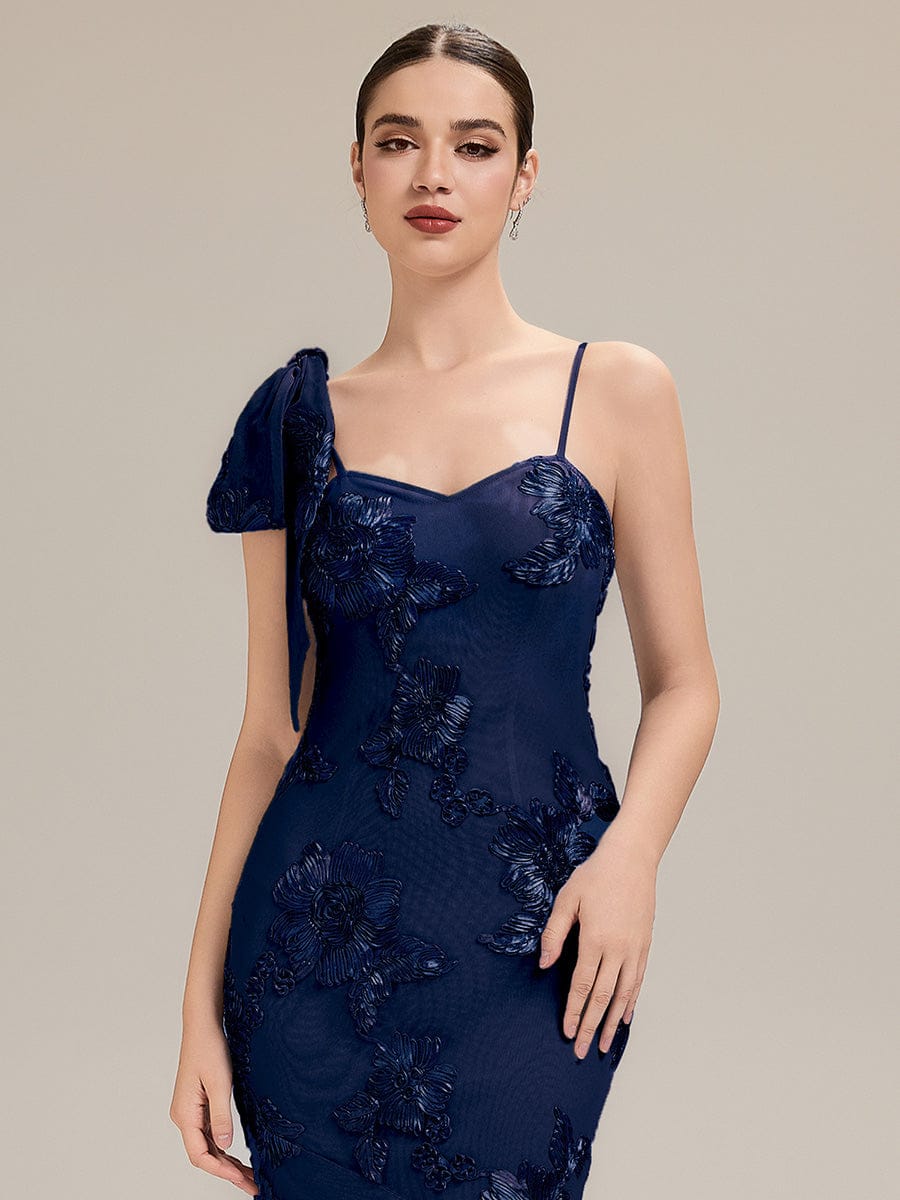Jacquard Knit Sleeveless Evening Dress #color_Navy Blue