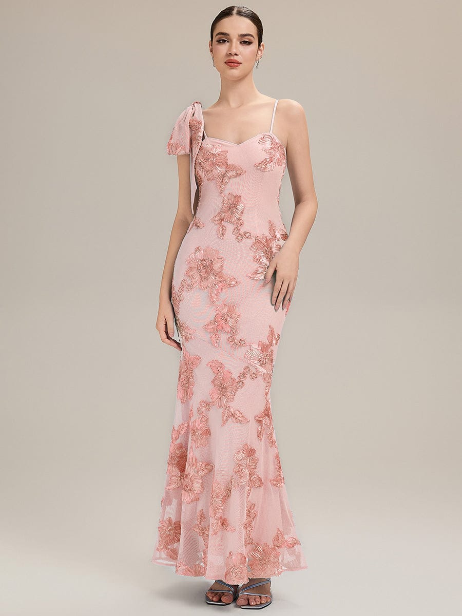 Jacquard Knit Sleeveless Evening Dress #color_Pink