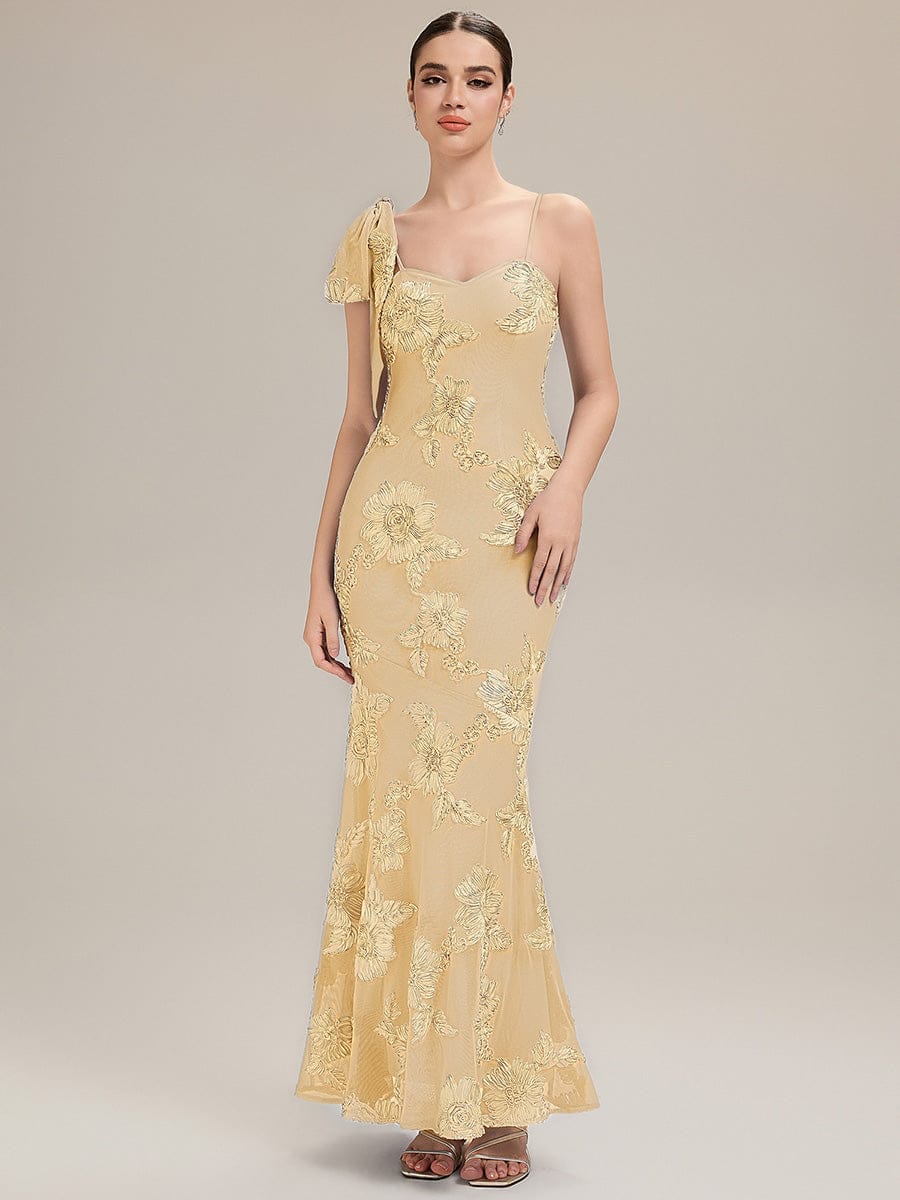 Jacquard Knit Sleeveless Evening Dress #color_Yellow