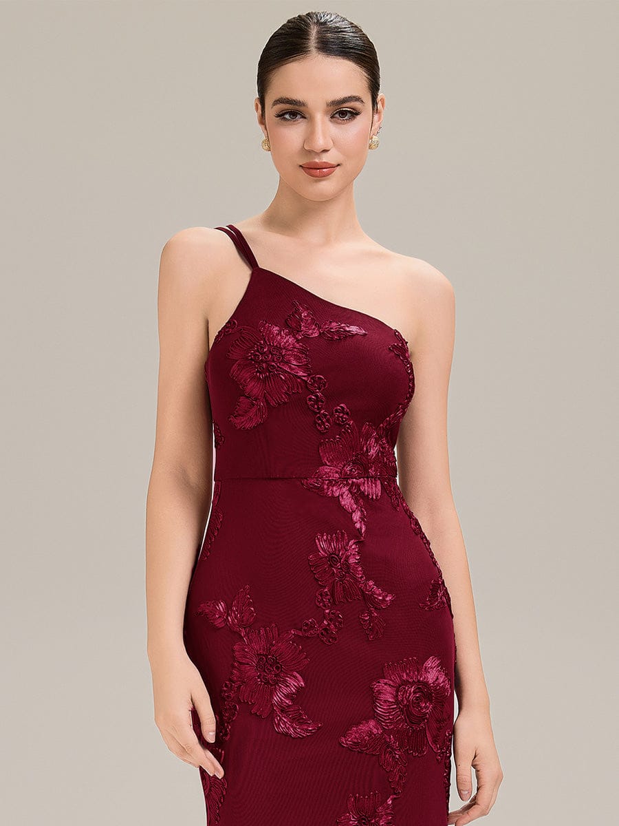 Floral Mesh Sleeveless Evening Dress #color_Burgundy
