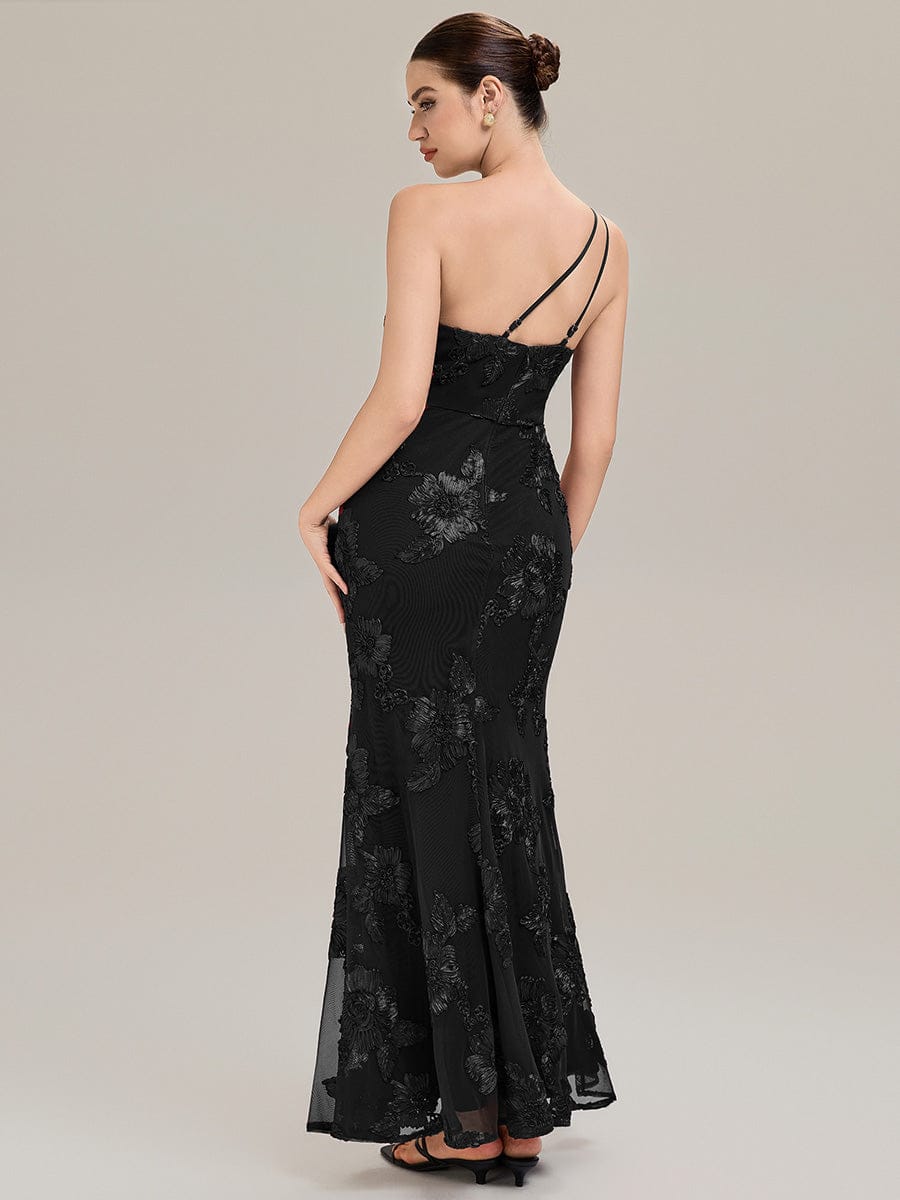 Floral Mesh Sleeveless Evening Dress #color_Black