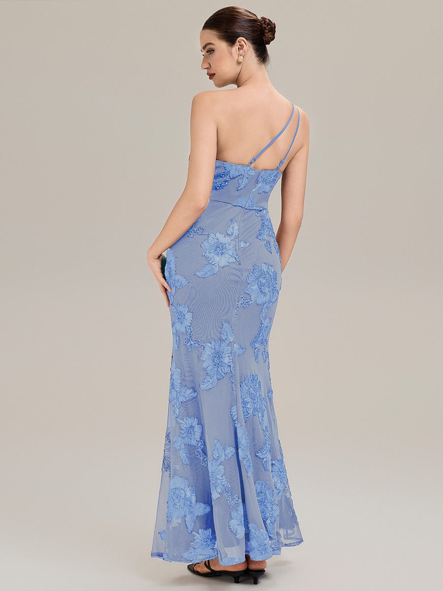Floral Mesh Sleeveless Evening Dress #color_Ice Blue