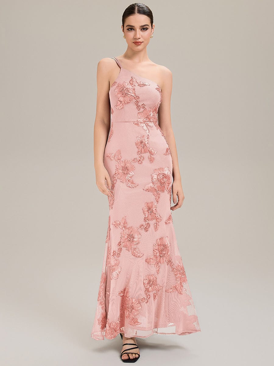Floral Mesh Sleeveless Evening Dress #color_Pink