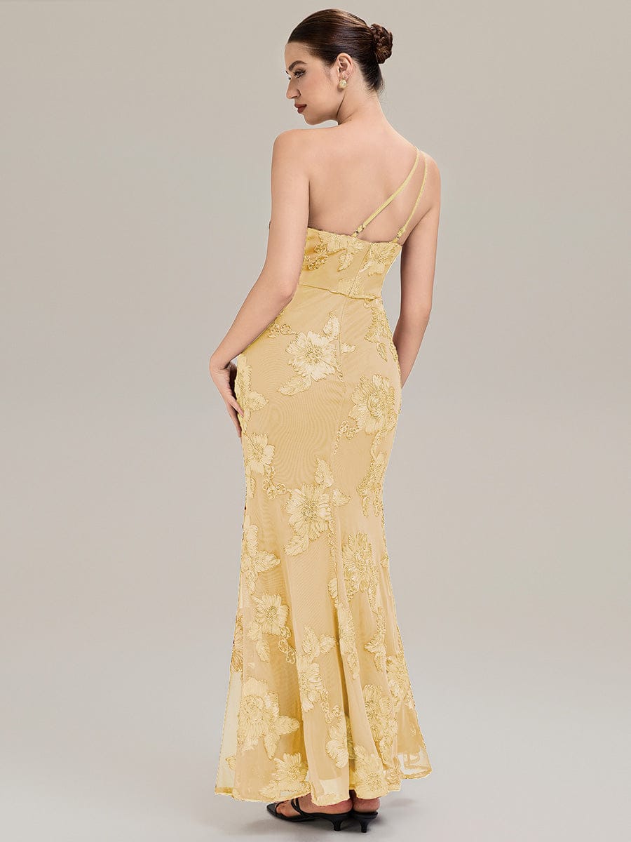 Floral Mesh Sleeveless Evening Dress #color_Yellow