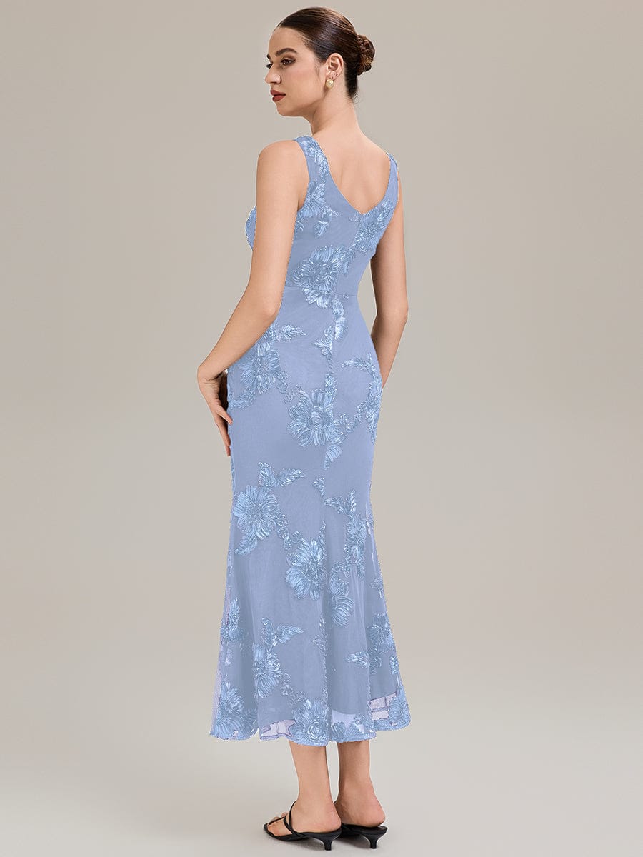 Deep V-Neck Embroidered Sleeveless Evening Dress #color_Ice Blue