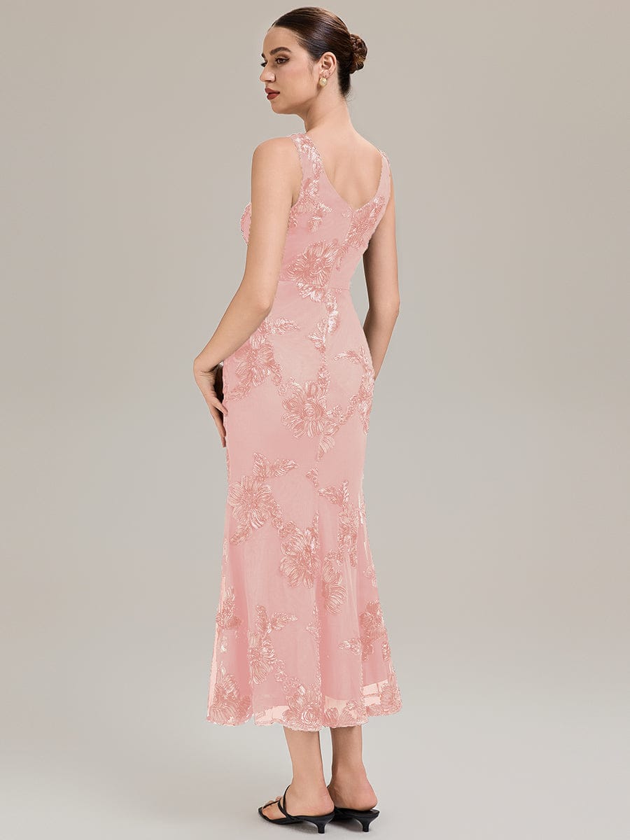 Deep V-Neck Embroidered Sleeveless Evening Dress #color_Pink