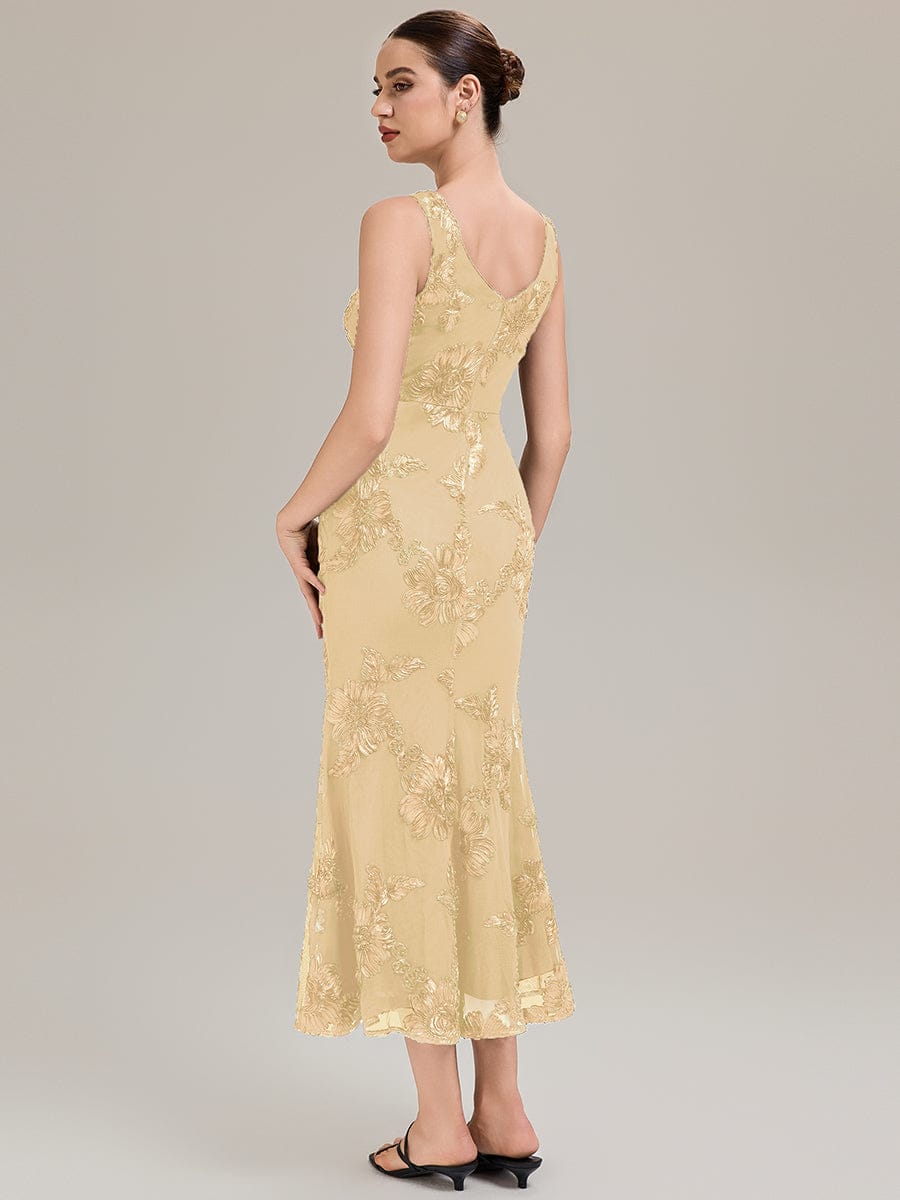 Deep V-Neck Embroidered Sleeveless Evening Dress #color_Yellow