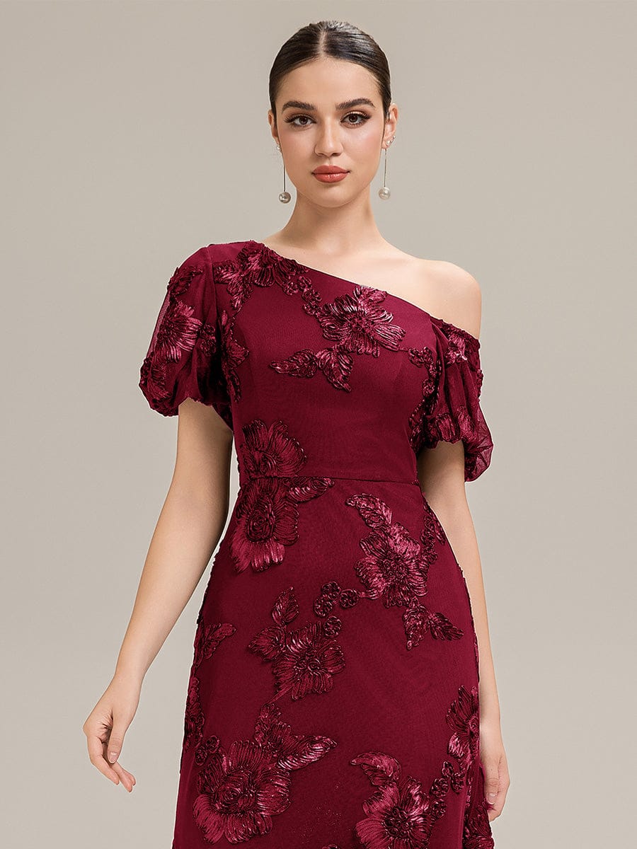 Mesh Embroidered Mermaid Evening Dress #color_Burgundy