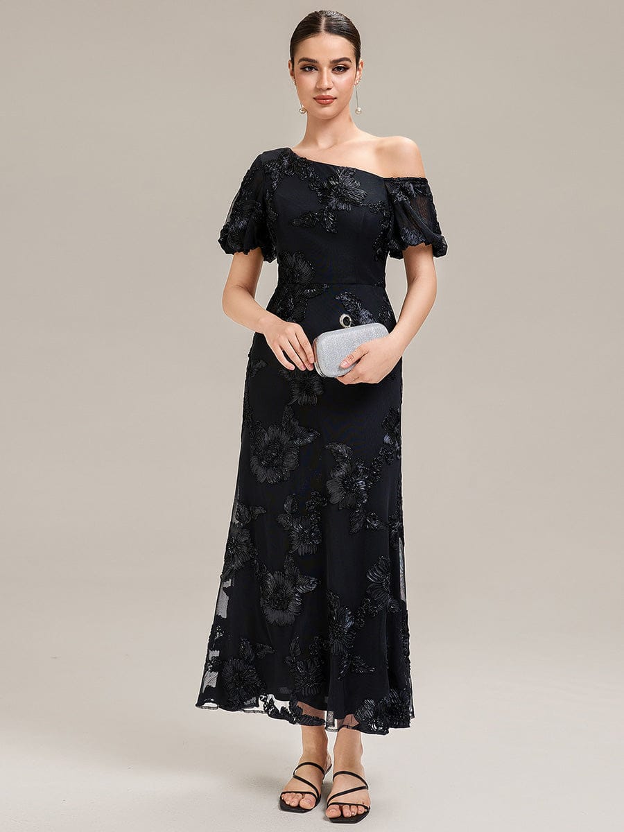 Mesh Embroidered Mermaid Evening Dress #color_Black