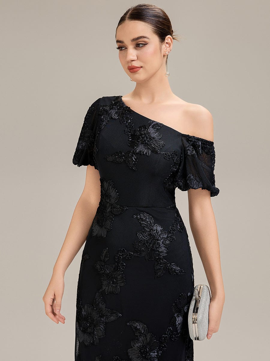 Mesh Embroidered Mermaid Evening Dress #color_Black