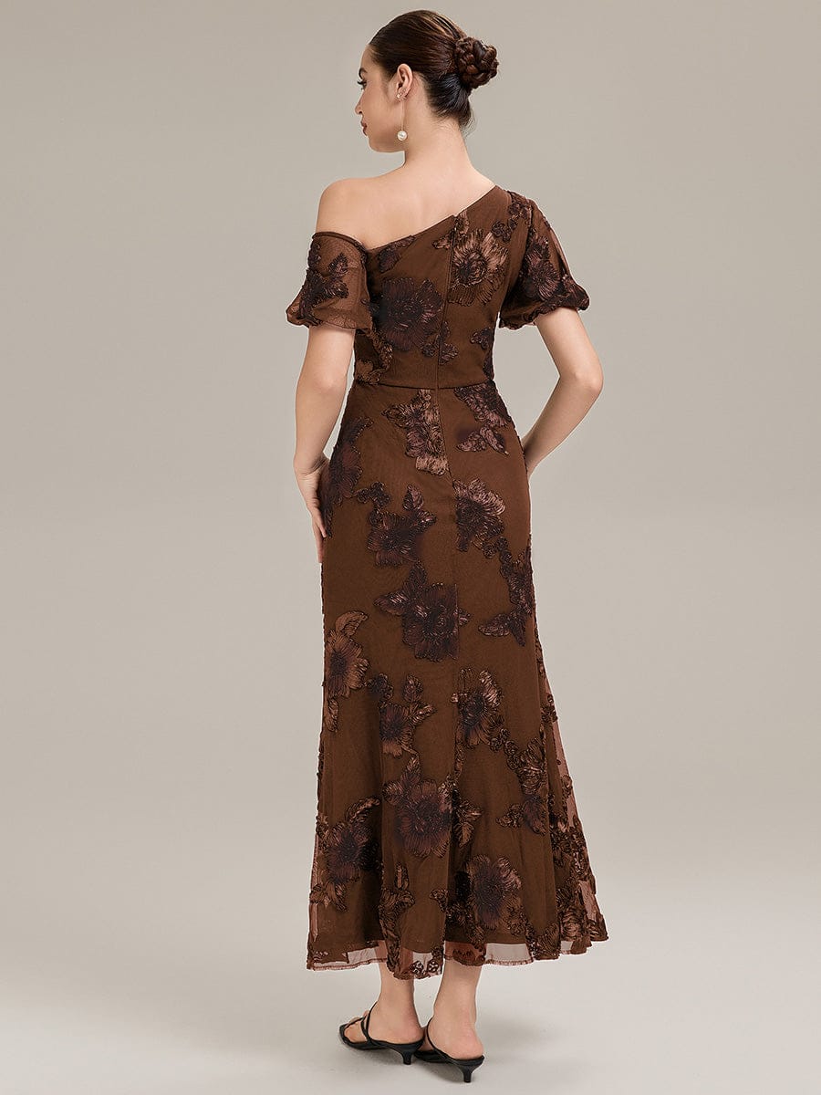 Mesh Embroidered Mermaid Evening Dress #color_Brown