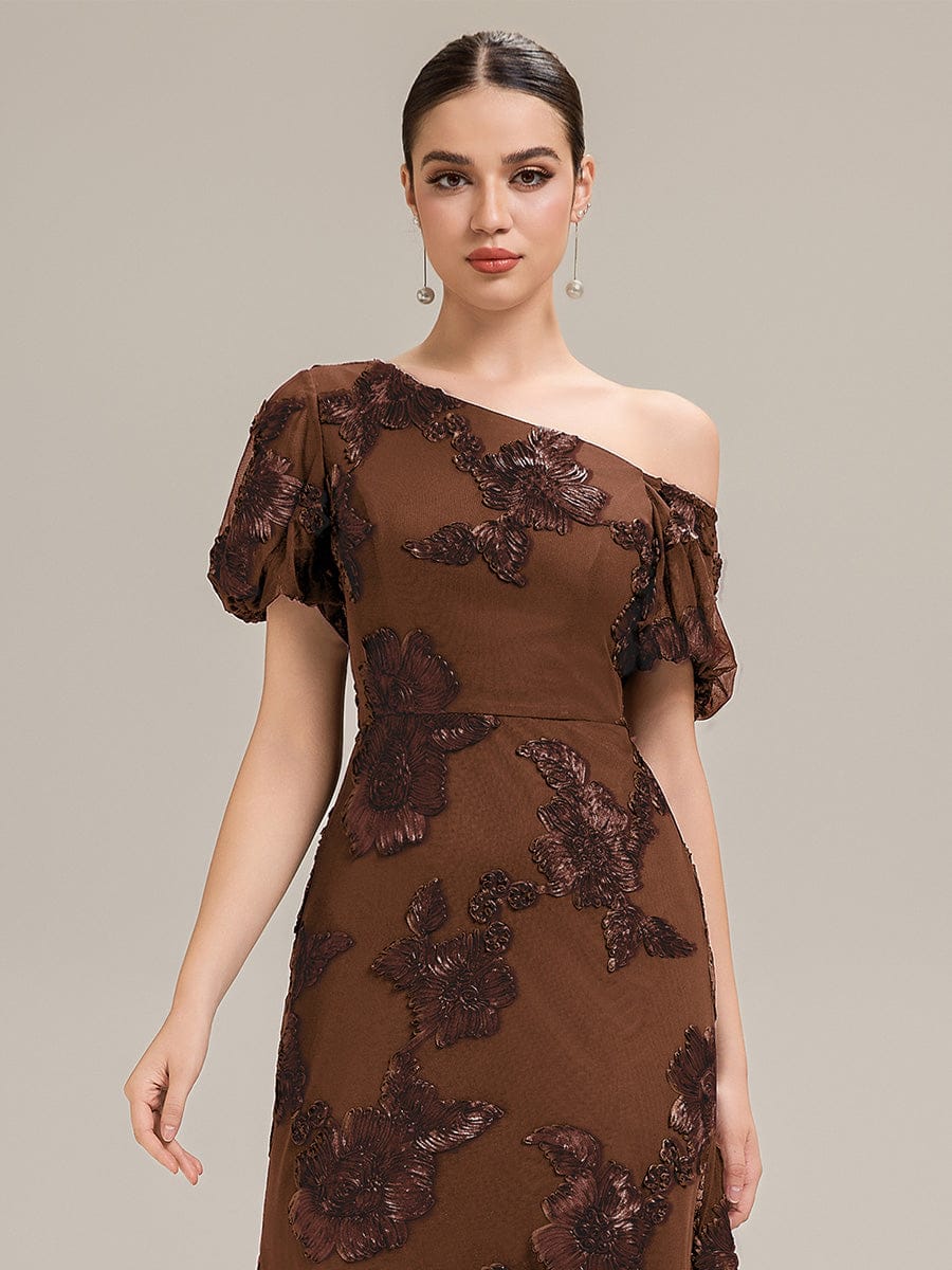 Mesh Embroidered Mermaid Evening Dress #color_Brown