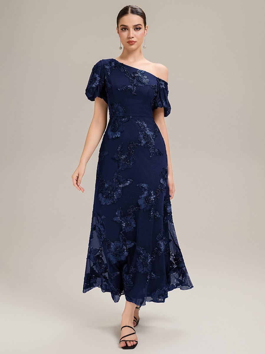 Mesh Embroidered Mermaid Evening Dress #color_Navy Blue