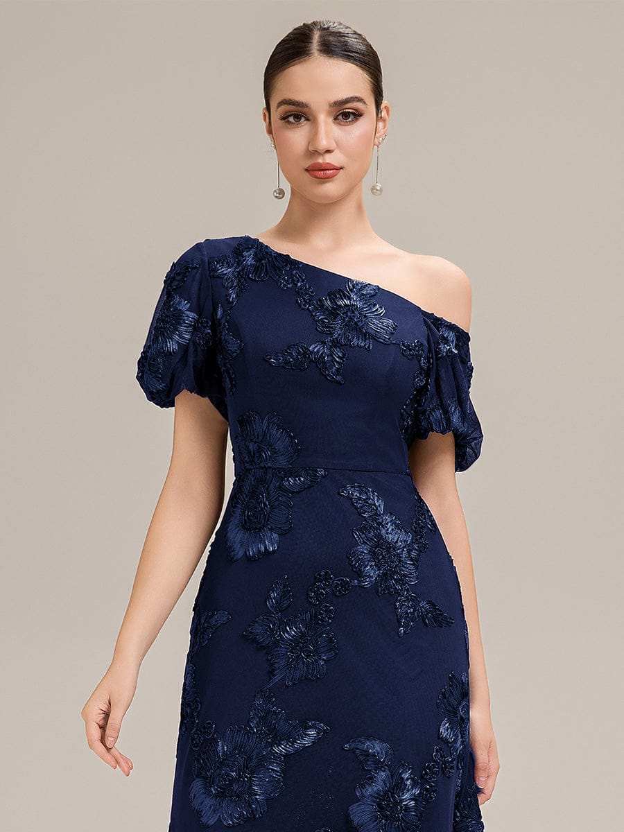 Mesh Embroidered Mermaid Evening Dress #color_Navy Blue