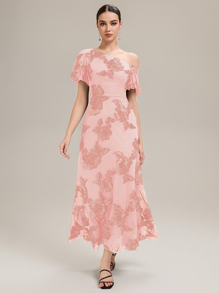 Mesh Embroidered Mermaid Evening Dress #color_Pink