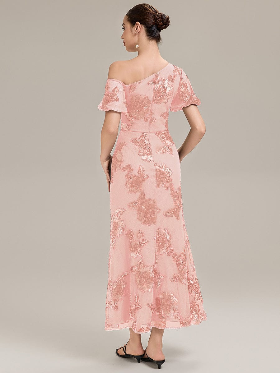 Mesh Embroidered Mermaid Evening Dress #color_Pink