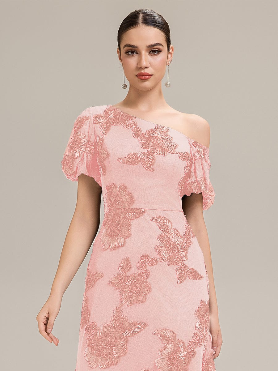 Mesh Embroidered Mermaid Evening Dress #color_Pink