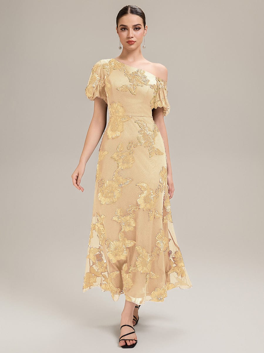 Mesh Embroidered Mermaid Evening Dress #color_Yellow