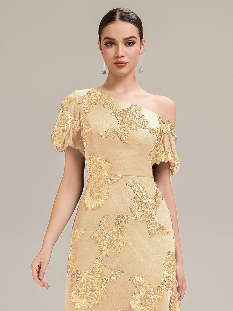 Mesh Embroidered Mermaid Evening Dress #color_Yellow