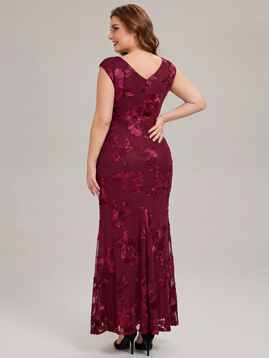 Jacquard bodycon Mermaid Evening Dress #color_Burgundy