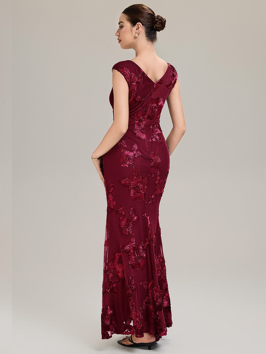 Jacquard bodycon Mermaid Evening Dress #color_Burgundy