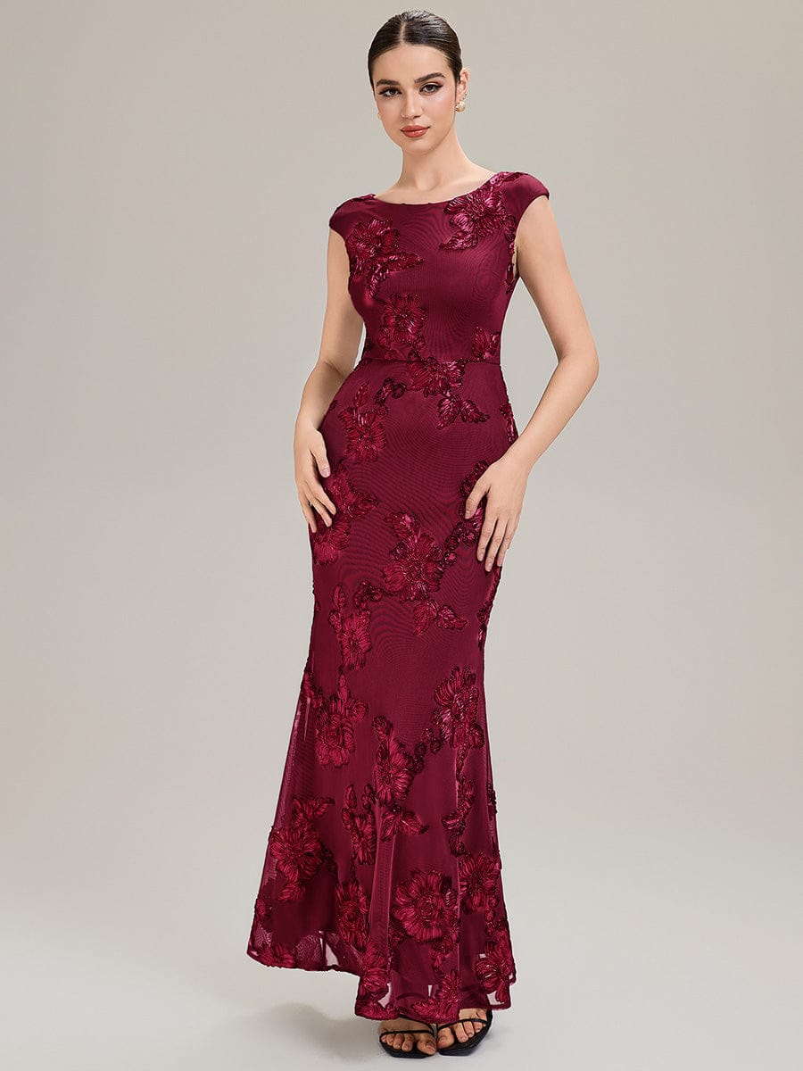 Jacquard bodycon Mermaid Evening Dress #color_Burgundy